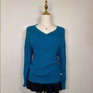 vintage route 66 blue knit sweater y2k vneck dark academia autumn cozy twilight